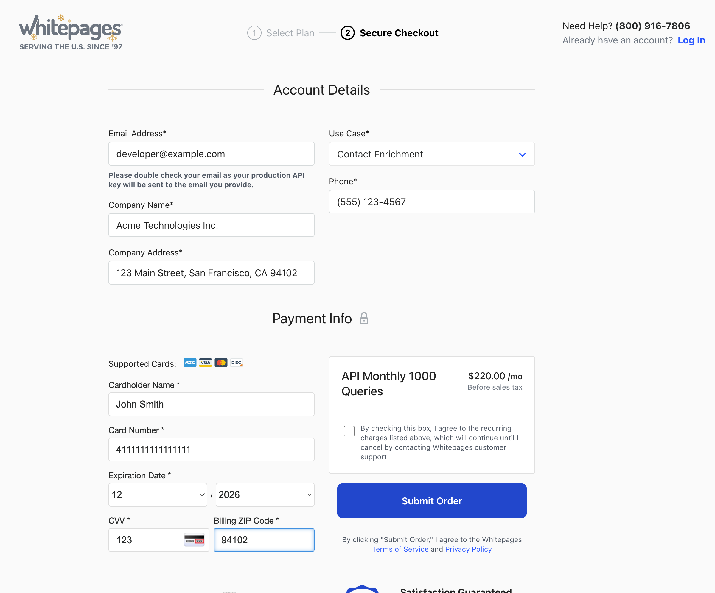 Checkout Form Filled